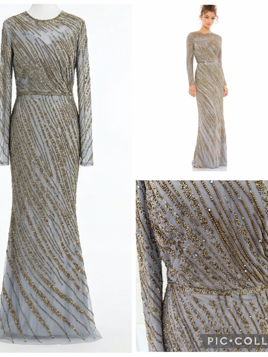 MAC DUGGAL Dresses & Skirts - NWT MAC DUGGAL 5240 Evening Beaded Gown, Platinum Long Sleeve sz 8